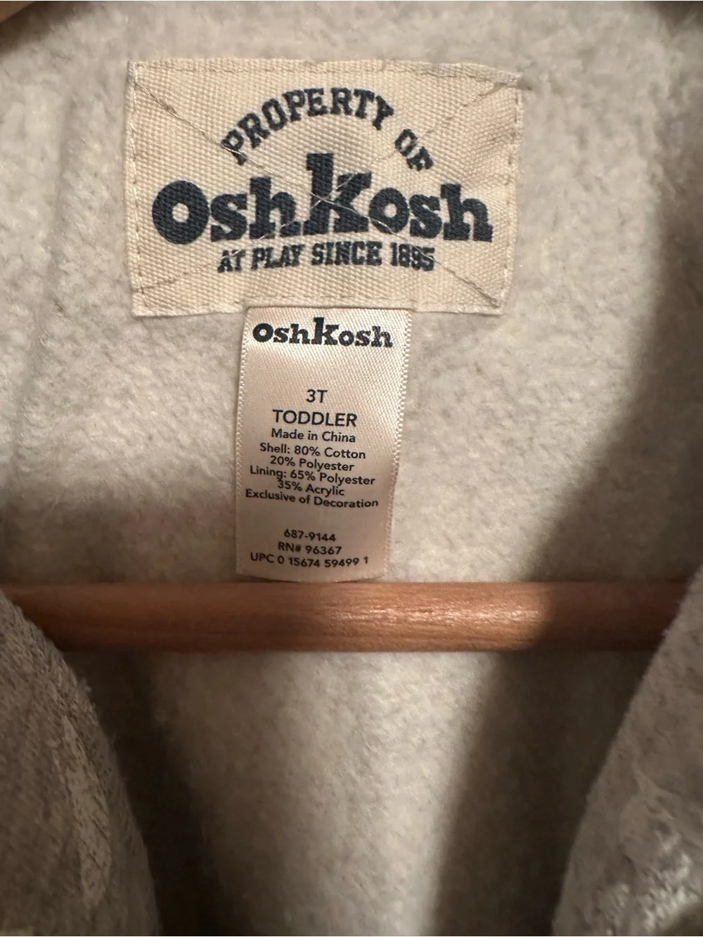 OshKosh Gray Polar Team Hooded Zip Sweatshirt with Sherpa Lining-NWOT Size 3T